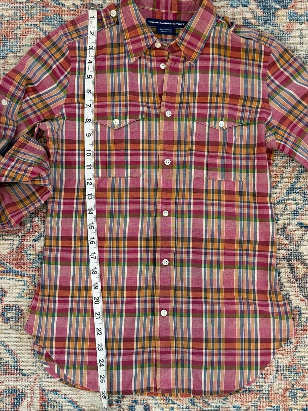 Ralph Lauren Sport Women’s 4 Madras Plaid Button Down Cotton Shirt Preppy - Picture 6 of 10